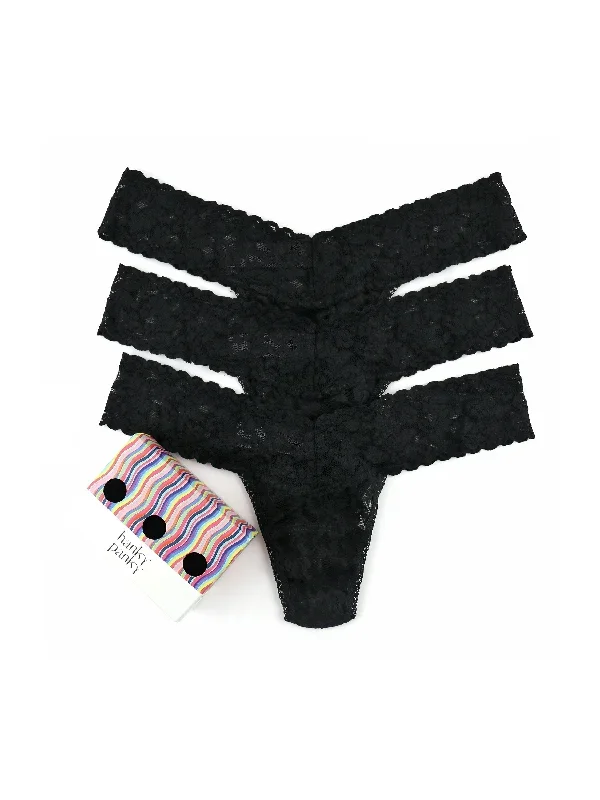 3 Pack Low Rise Thongs Black