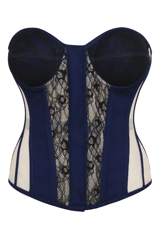 Adelia Beacon Blue Viscose and Lace Overbust Corset with Cups