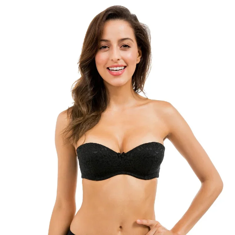 Bandeau Elegant Stretch Black Scroll Lace Bra