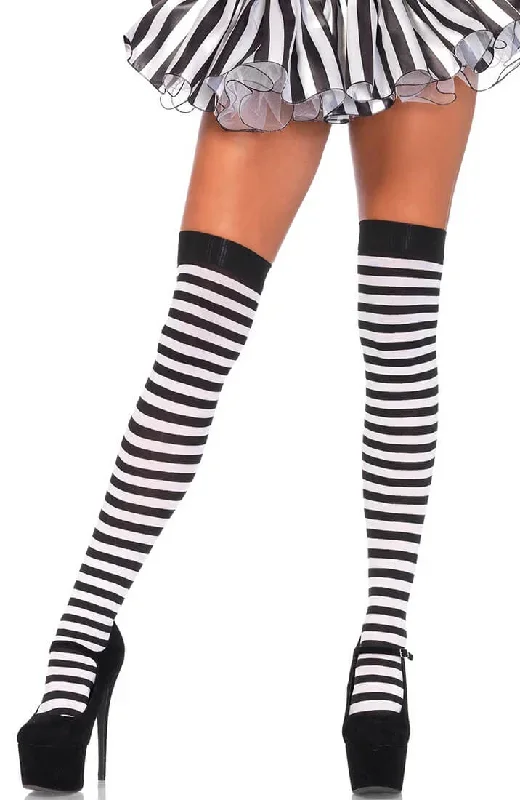 Striped thigh highs in black and white