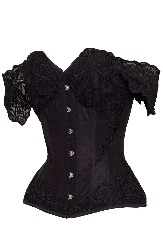 black-corset-top-with-lace-cap-sleeve