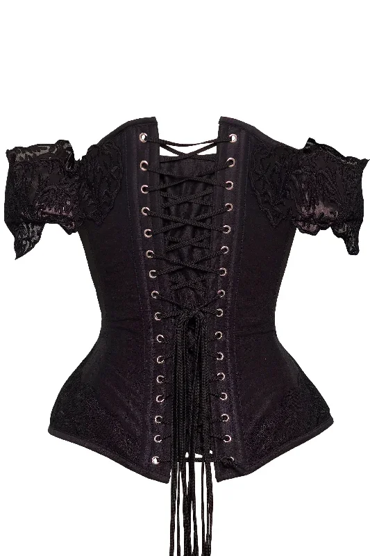 black-corset-top-with-lace-cap-sleeve