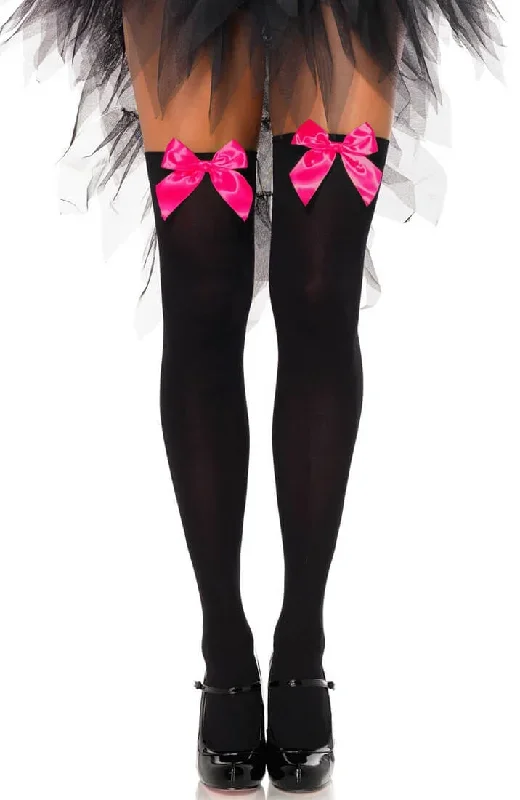 Black thigh highs with pink bow