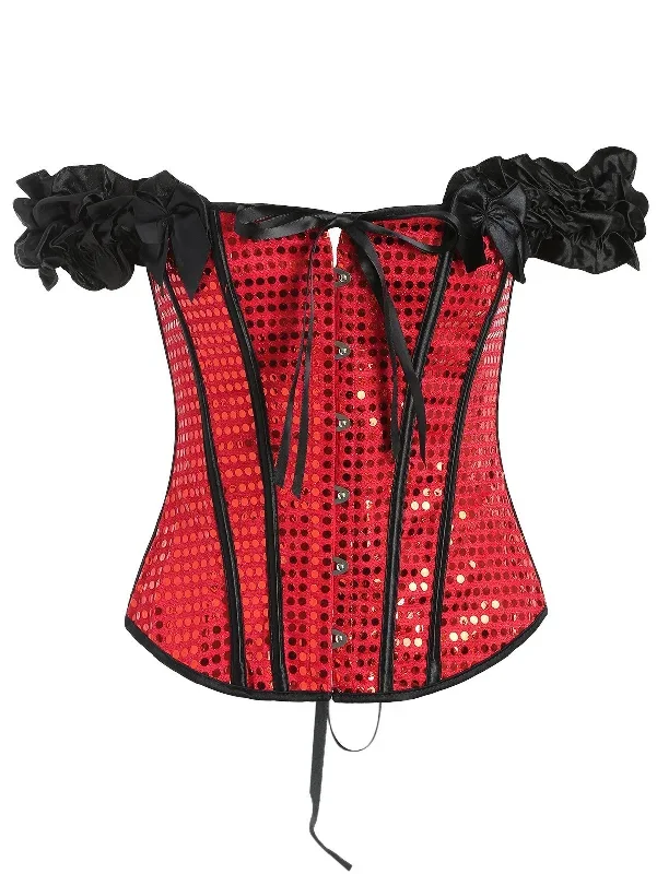 Buckle Up Sequined Corset - Red - S