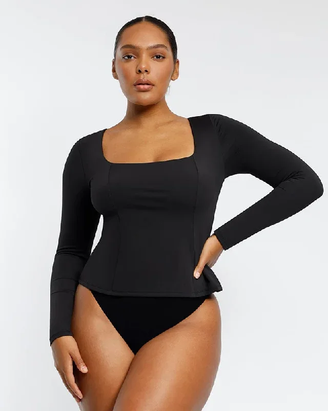 Built-In Shapewear 2-In-1 Scoop Long Sleeve Sculpt Top