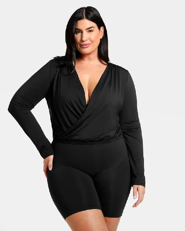 Built-In Shapewear 2-in-1 Overlapping V-Neck Top