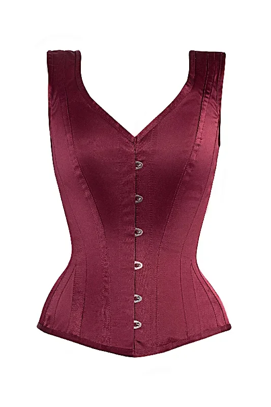 Burgundy V Neck Waist Taming Overbust With Straps