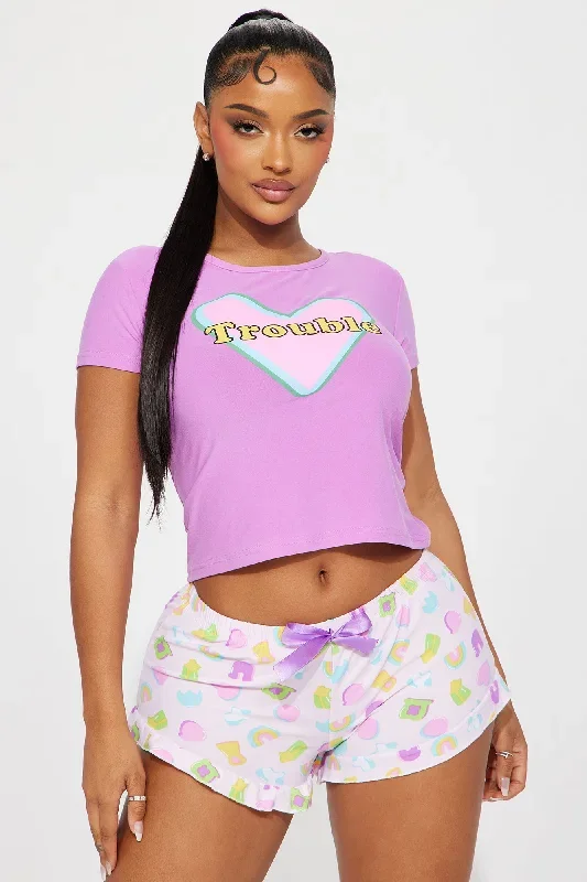 Charming Trouble PJ Short Set - Purple/combo