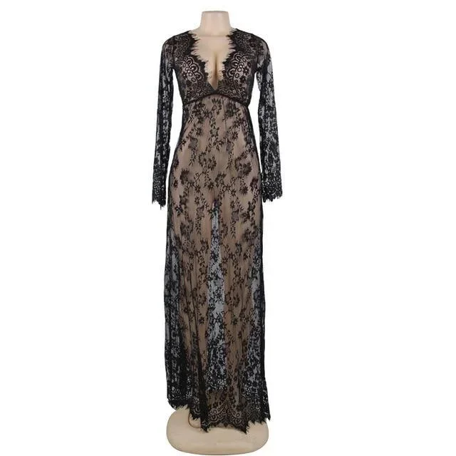 comeonlover-maxi-black-white-wedding-nightwear-vestido-long-sleeve-lace-a-dressing-gown-sleep-dress-new-sexy-nightdress-rl80497