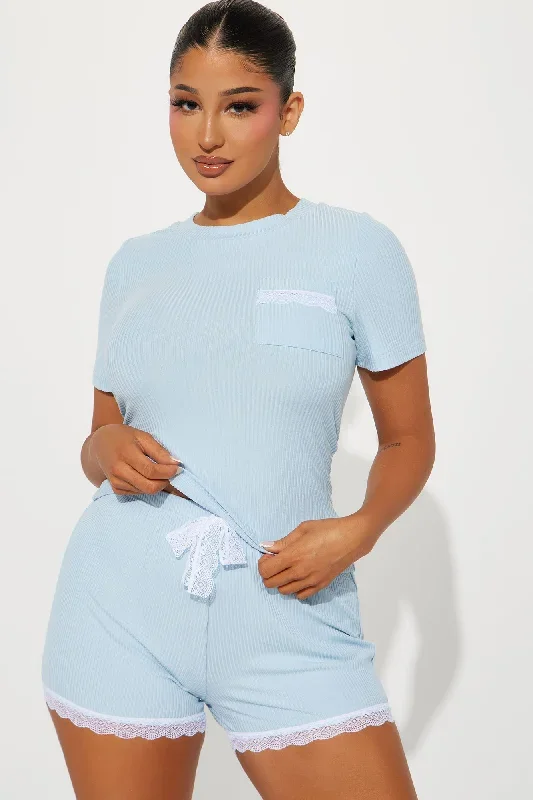 Cozy Night In Ribbed PJ Short Set - Blue