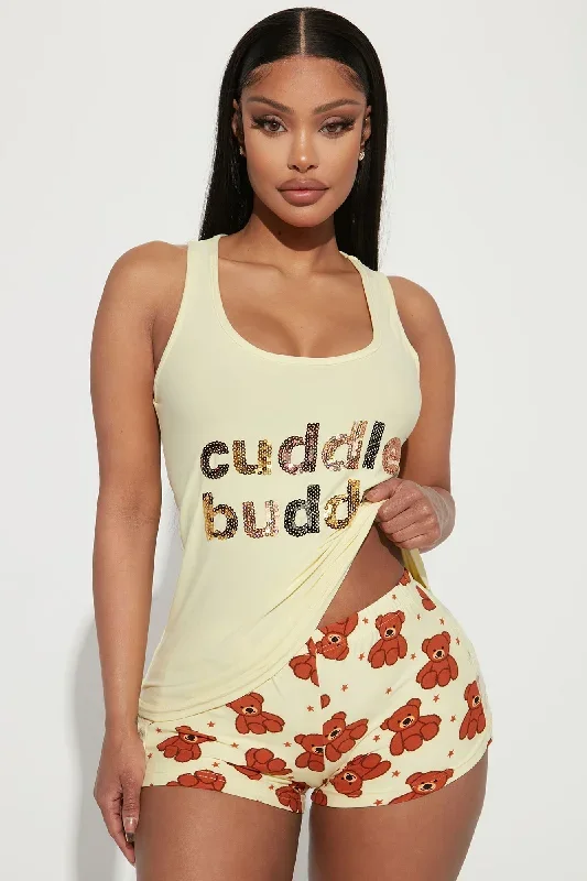 Cuddle Buddy Bear PJ Short Set - Yellow/combo