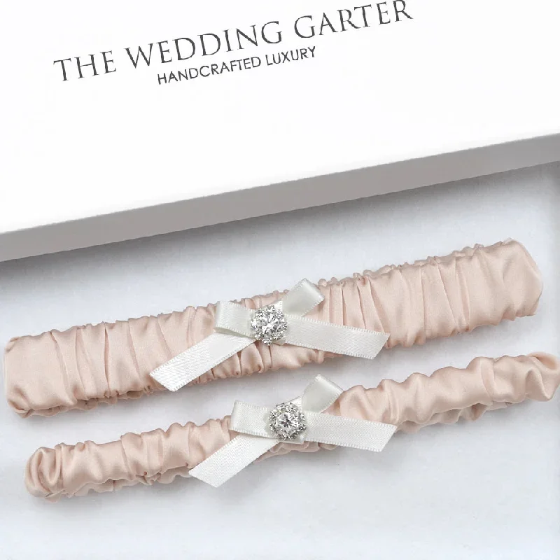 Ellie Vintage Blush Satin Wedding Garter Set For Brides