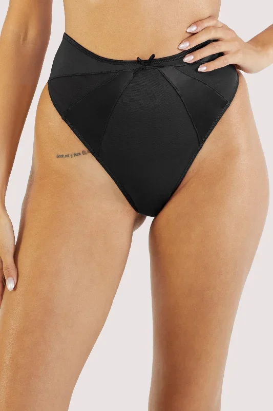 Etta Black Mesh And Satin High Waist  Thong