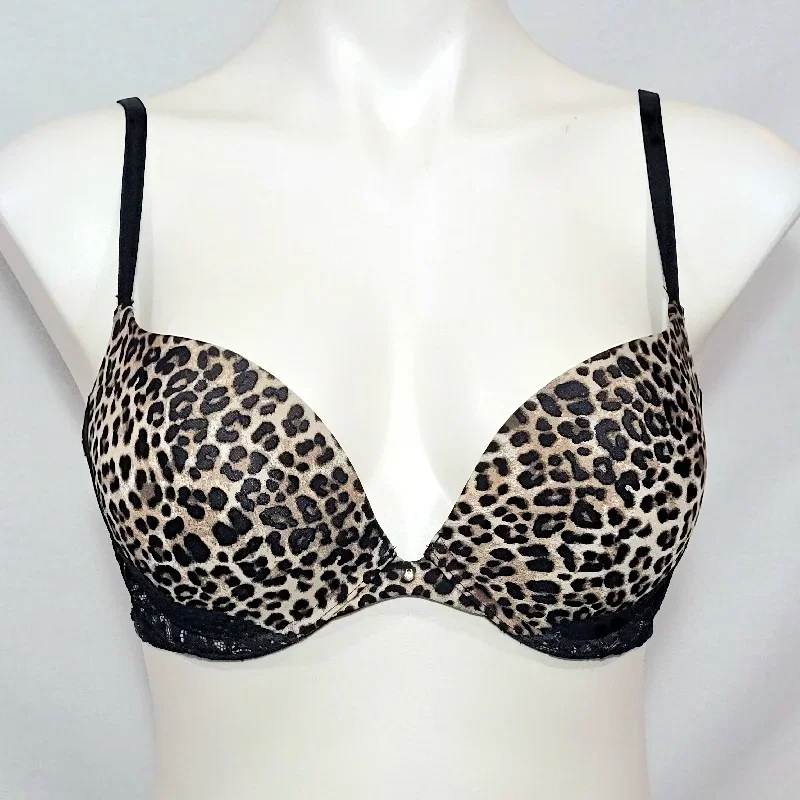 Gilligan & O'Malley Favorite Plunge Push Up Underwire Bra 32B Cheetah Animal Print