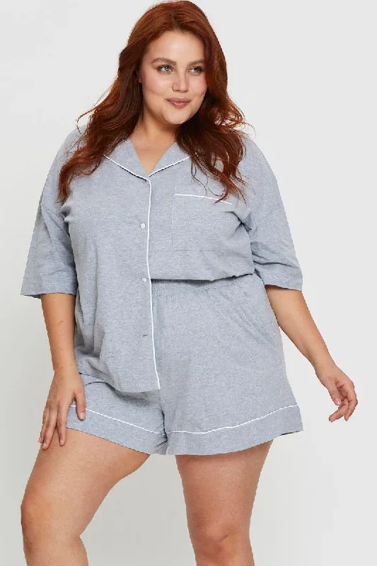 Grey Jersey Contrast Piping PJ Pyjama Set