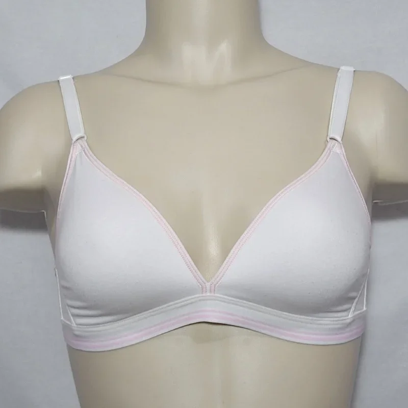 Hanes HC47 Cotton Stretch Wire Free T-Shirt Bra 36C White & Pink NWT