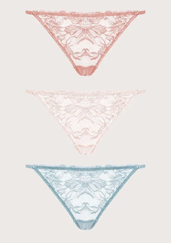 Pretty In Petals Breathable Sexy Lace String Thongs 3 Pack