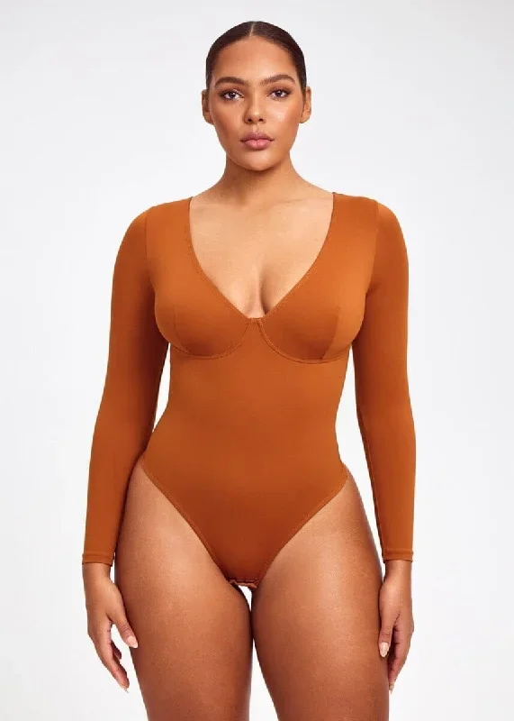 Long Sleeve Plunge Thong Shaper