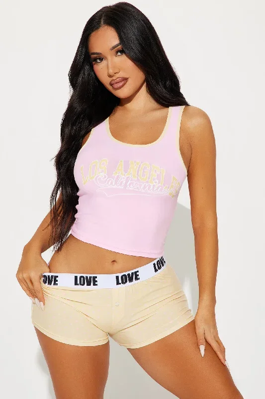 Los Angeles Babe PJ Boyshort Set - Pink/combo