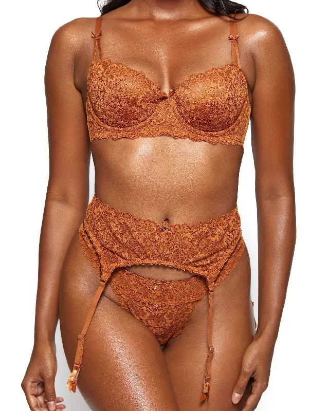 Love, Vera Nude Floral Lace & Mesh Garter Butter Toffee