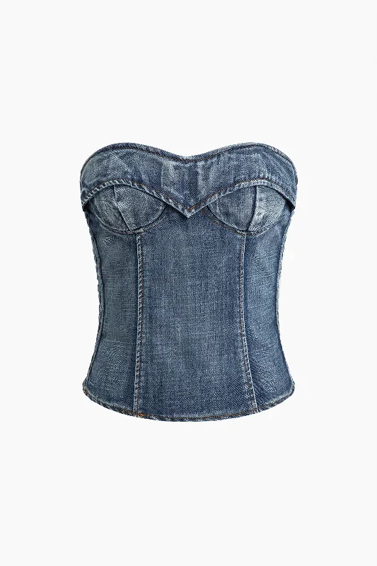 Smocked Back Bustier Denim Bustier Tube Top