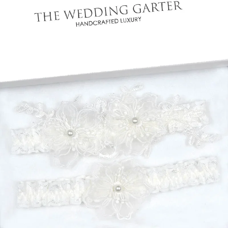 Organza Floral Applique Ivory Wedding Garter Set