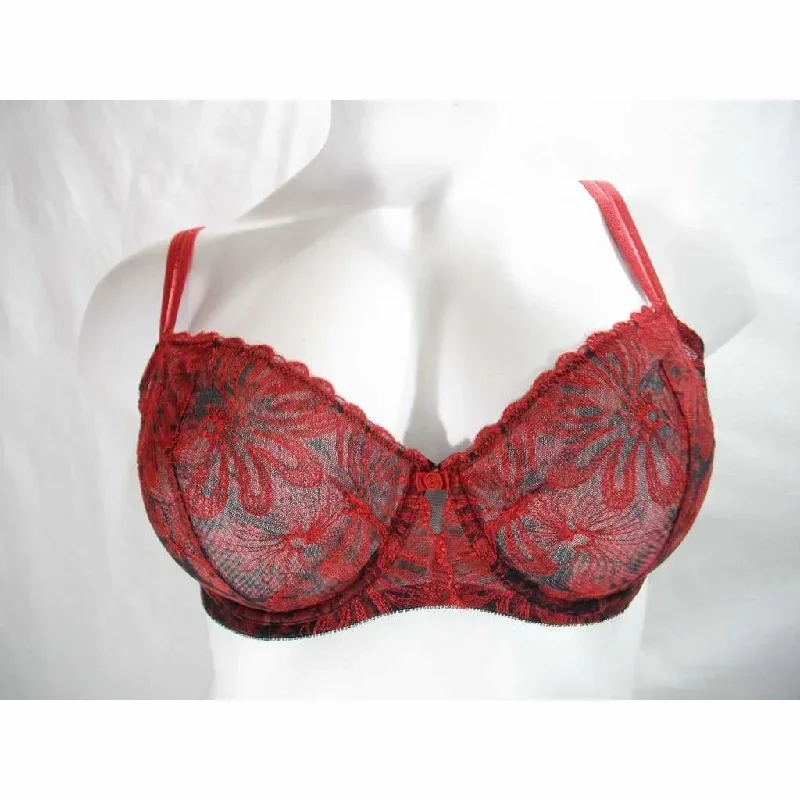 Paramour 115009 Ellie Demi Unlined Semi Sheer Lace UW Bra 34H Red Japanese Blossoms