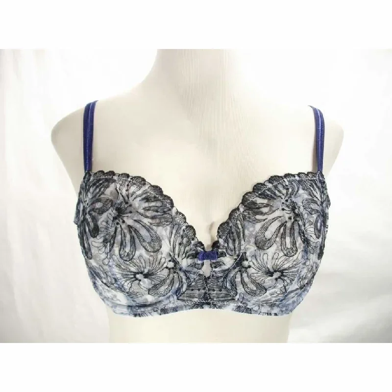 Paramour 115009 Ellie Demi Unlined Semi Sheer Lace UW Bra 36D Blue Ribbon Blossoms