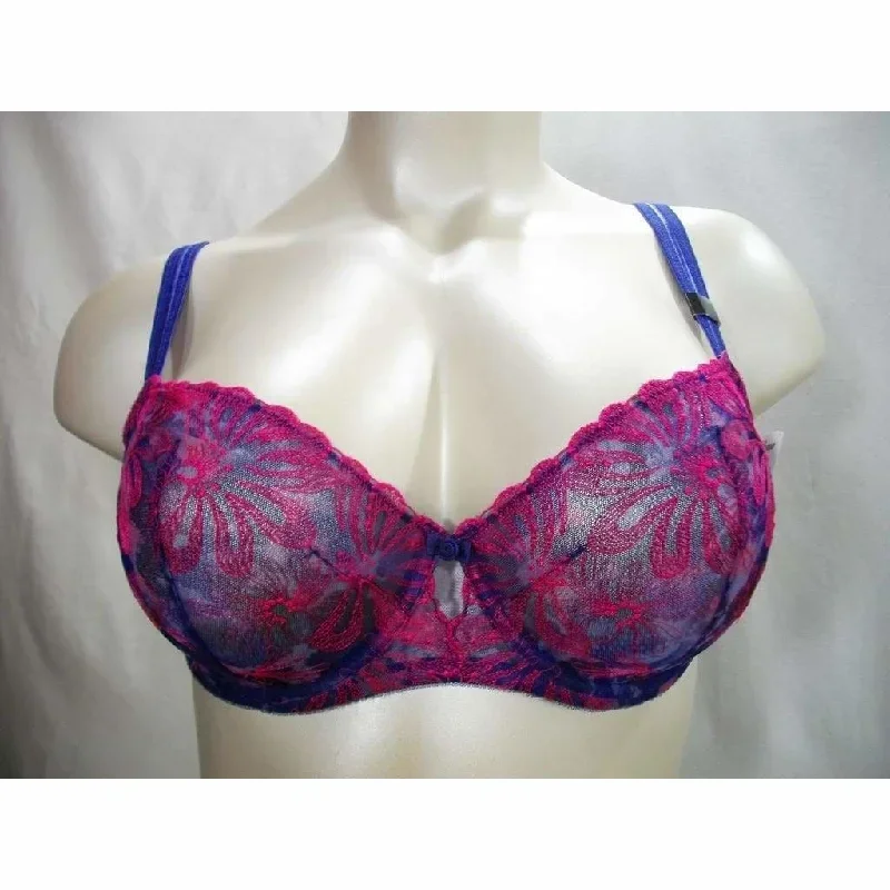 Paramour 115009 Ellie Demi Unlined Sheer Lace UW Bra 36D Plum Floral Purple