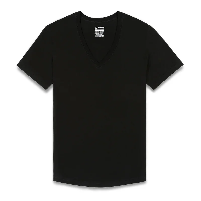 Perfect Pima Relaxed Deep V-Neck T-Shirt Black