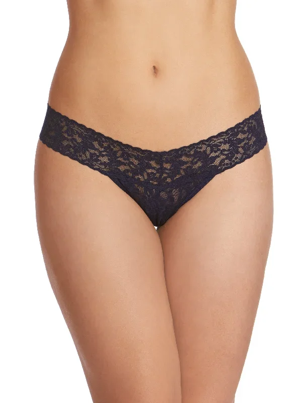 Petite Size Signature Lace Low Rise Thong Navy Blue