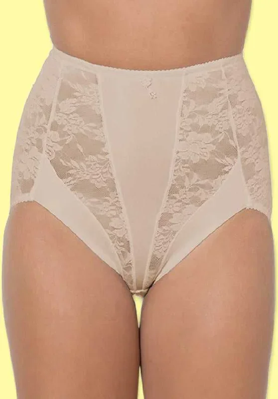 Plus Size Control Full Brief Beige Lace with Microfiber