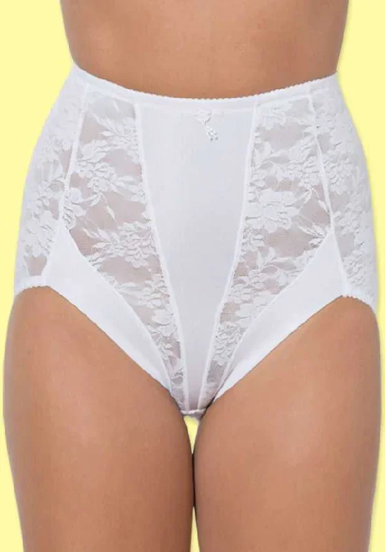 Plus Size Control Full Brief White Lace with Microfiber