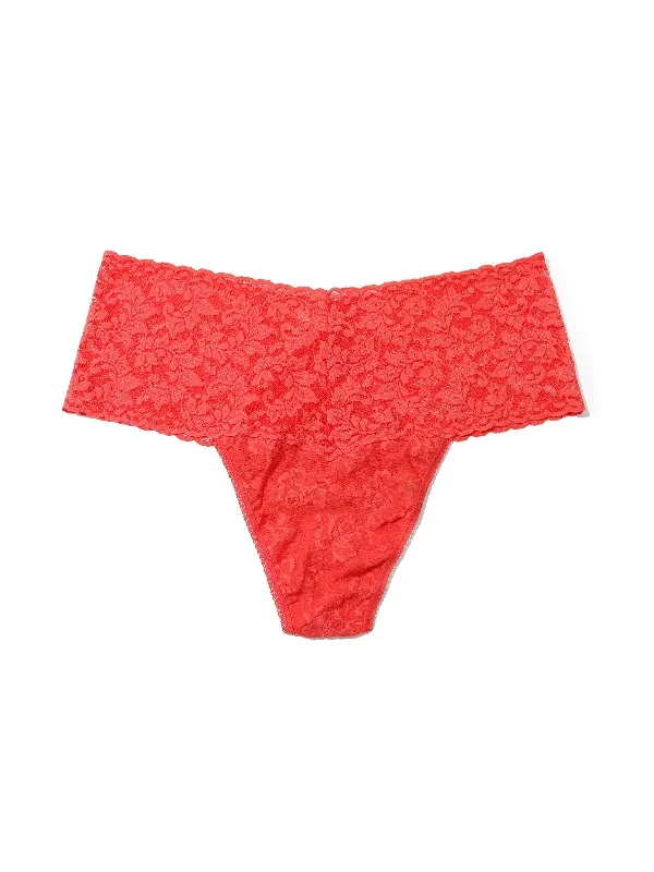 Plus Size Retro Lace Thong Hibiscus Bloom Pink