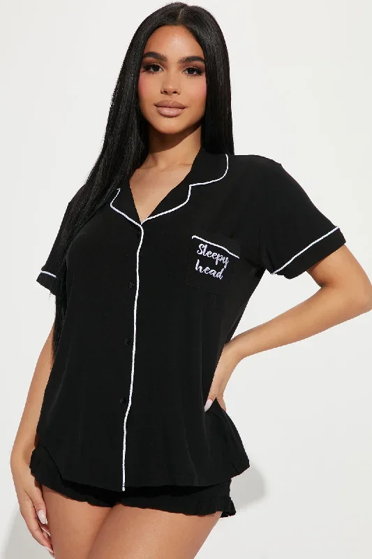 Sleepy Head PJ Short Set - Black