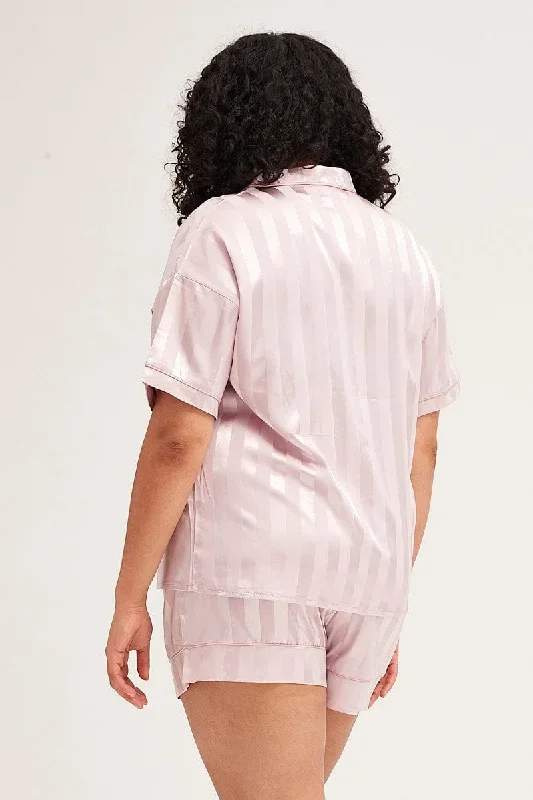 stripe-pyjamas-set-short-sleeve-collared-shorts-satin-cnw1114a-84wb-1