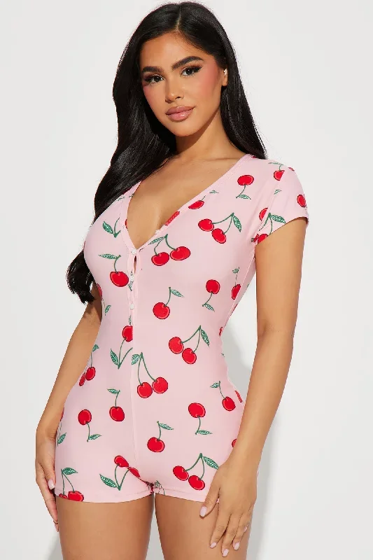 Sweet Cherries PJ Romper Onesie - Pink/combo