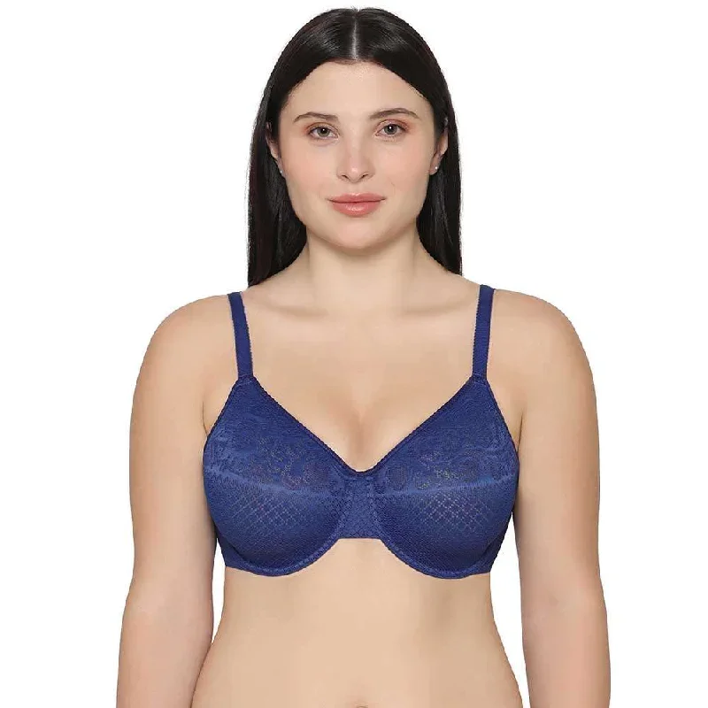 Visual Effects Non Padded Wired Full Cup Everyday Wear Plus Size Full Support Minimizer Bra - Blue