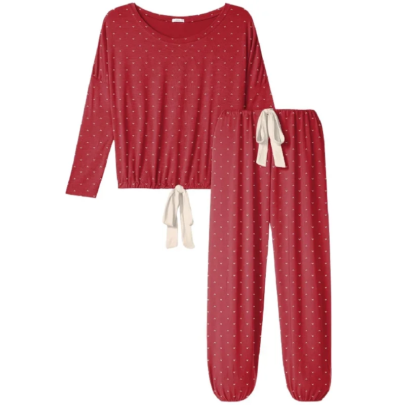 Women's Gisele Heart Slouchy Pj Set In Haute Red/bone