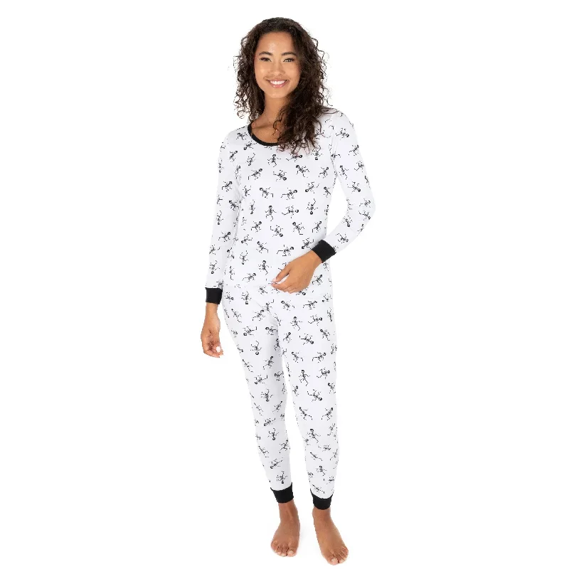 Womens Two Piece Cotton Pajamas Skeleton White