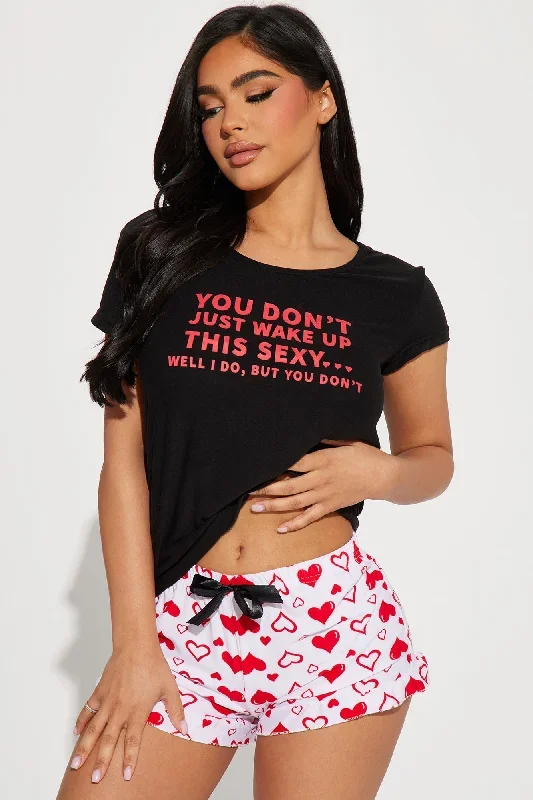 You Don't Just Wake Up This Sexy PJ Short Set - Black/combo